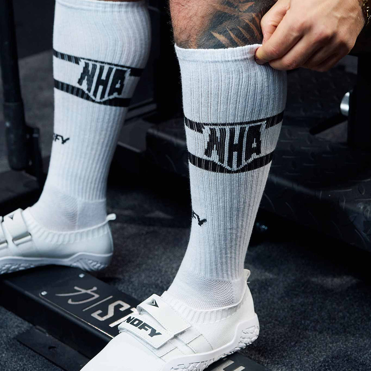 Kreuzhebesocken NHA Weiß – Deadliftsocken für maximale Leistung | NOFY