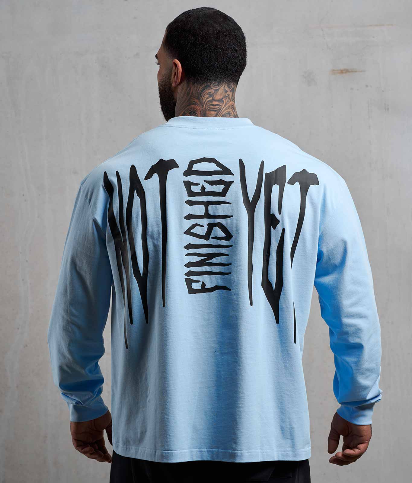 NOFY Longsleeve Herren Blau After Dark mit Not Finished Yet Backprint, Rückenansicht