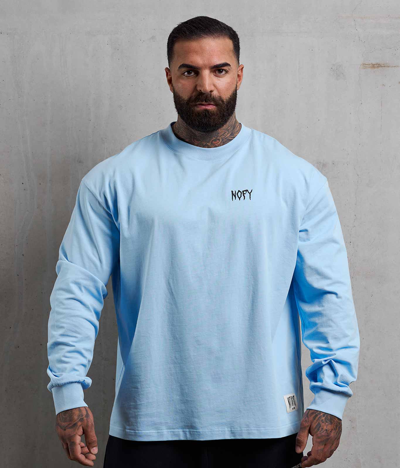 NOFY Longsleeve Herren Blau After Dark mit Not Finished Yet Backprint, Frontansicht