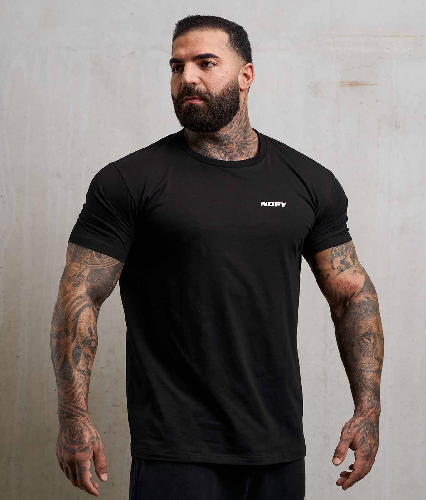 NOFY T-Shirt Herren Schwarz Logo World, Frontansicht Regular Fit