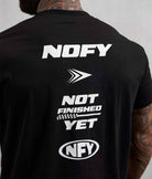 Detailaufnahme NOFY Logo World Backprint mit Not Finished Yet Schriftzug