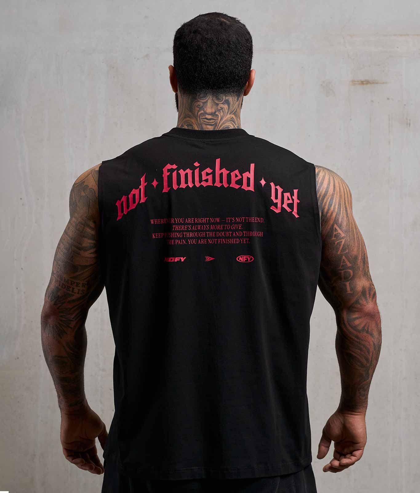 NOFY Tank Top Herren Schwarz Unfinished mit Not Finished Yet Manifest Backprint